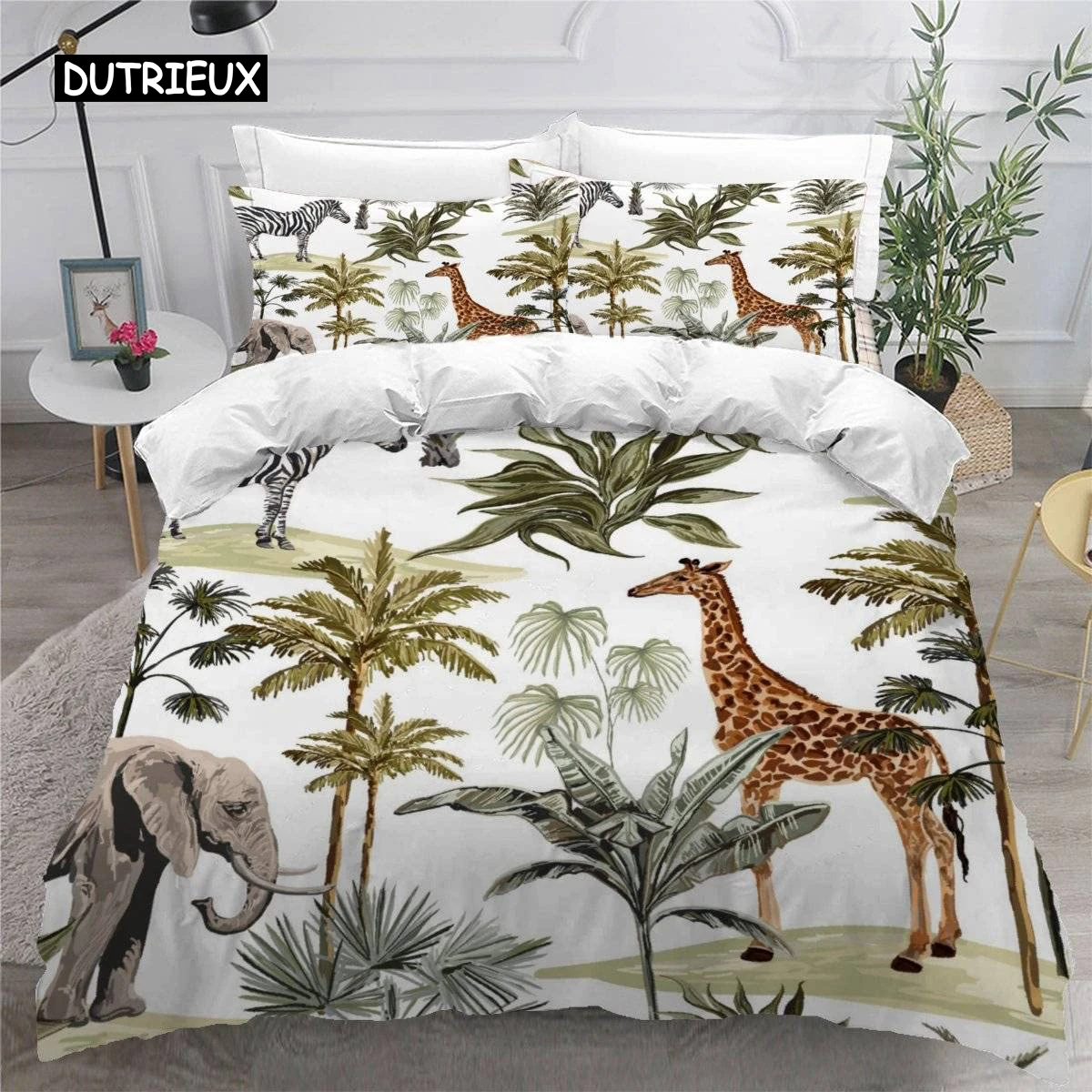 Jungle Animals Duvet Cover 3D Cartoon Forest Bedding Set for Kids Girls Soft Microfiber Quilt Cover with Zipper Closure