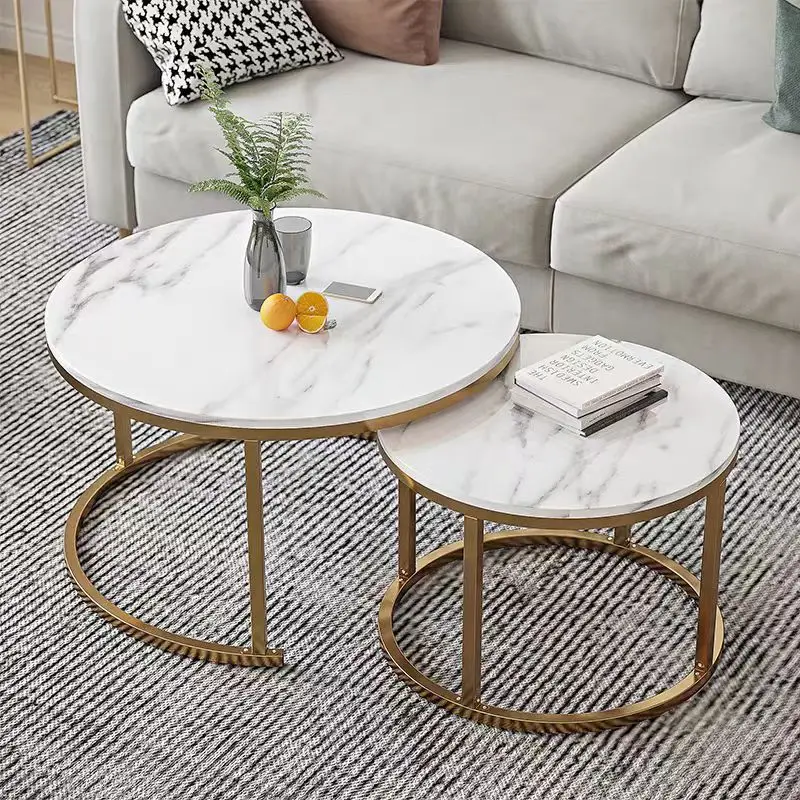 Marble Top Side Table Iron Art Small Coffee Table for Balcony Living Room Office