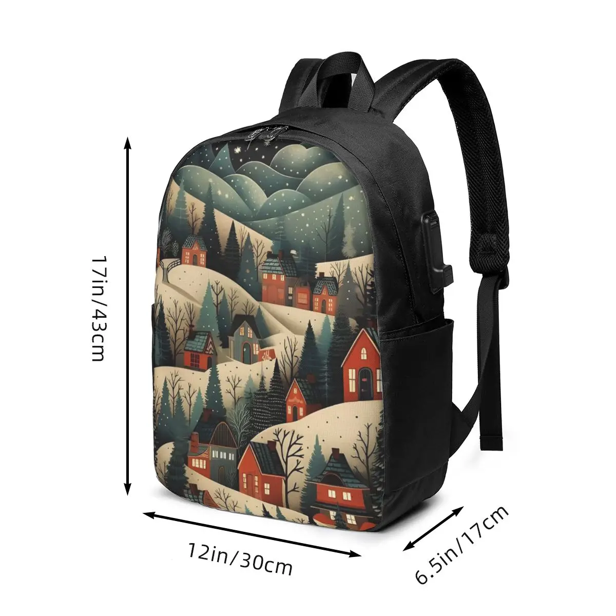 Enchanting Fairy Tale Town Print Backpack Travel Notebook Bag Computer College Student School Bag Laptop Shoulder Bags Men Women