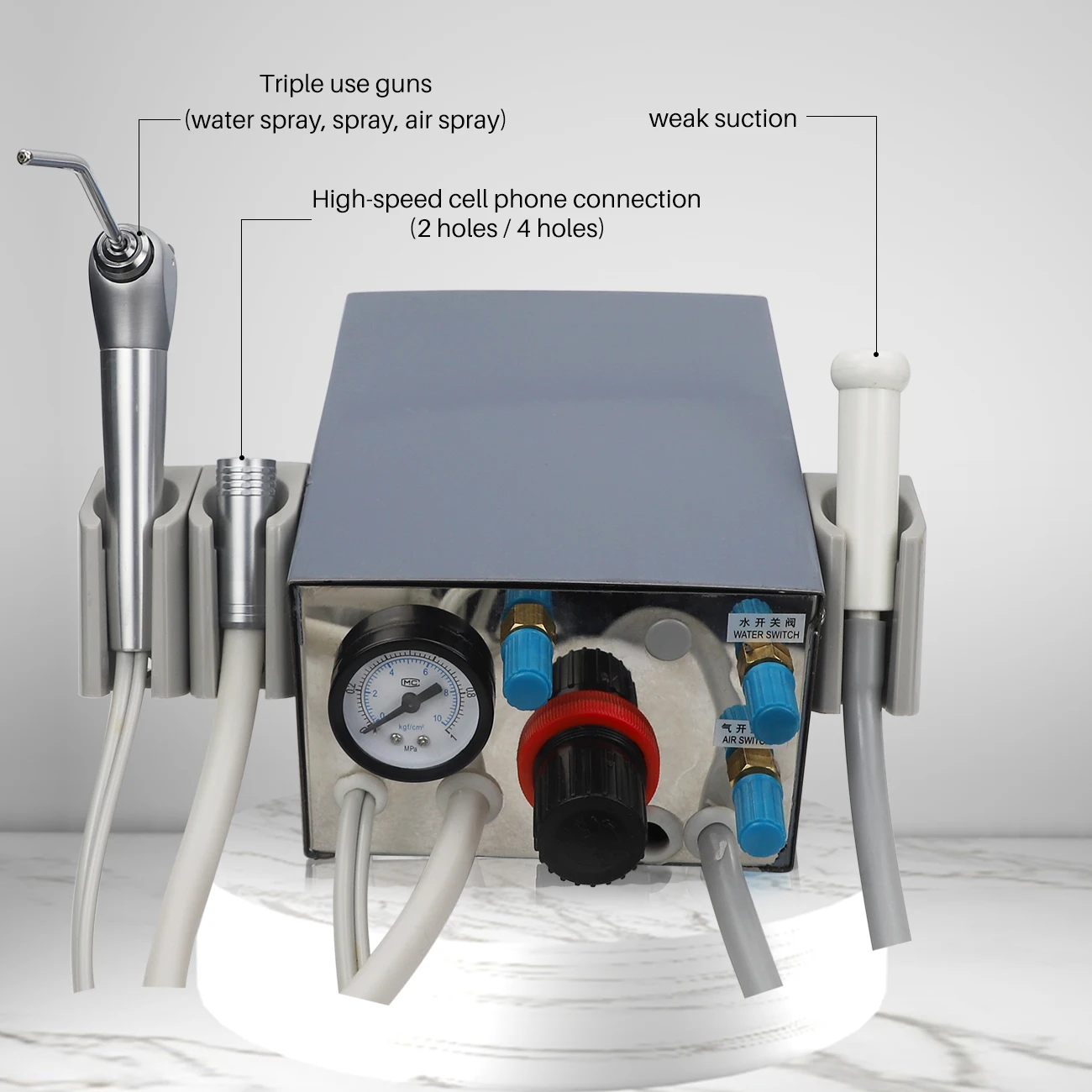 Dental Mini Portable Turbine Unit Metal 4Holes or 2Holes 3 Way Syringe Dental Lab Equipment Tools Work With 1Pc Handpiece Tube