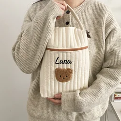 Custom Embroidery Baby Diaper Bag for Mom Cotton Bear Mommy Bags Nappy Diapers Organizer Zipper Women Handbags Maternity Bag