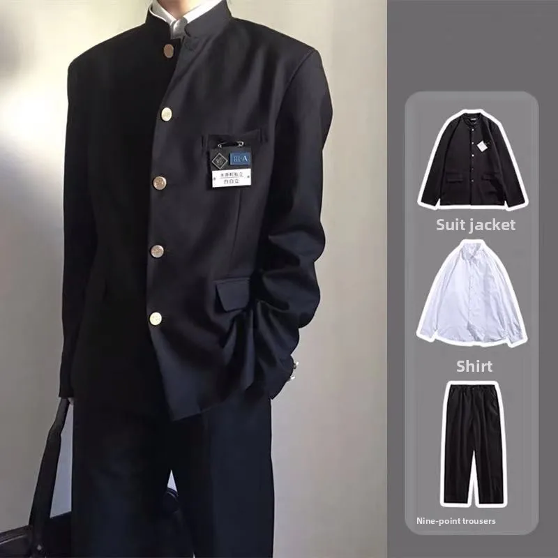 Youthful Vitality Style Men's School Uniform Jacket Suit Retro College Windbreaker Class Uniform Outerwear Long Sleeve Casual