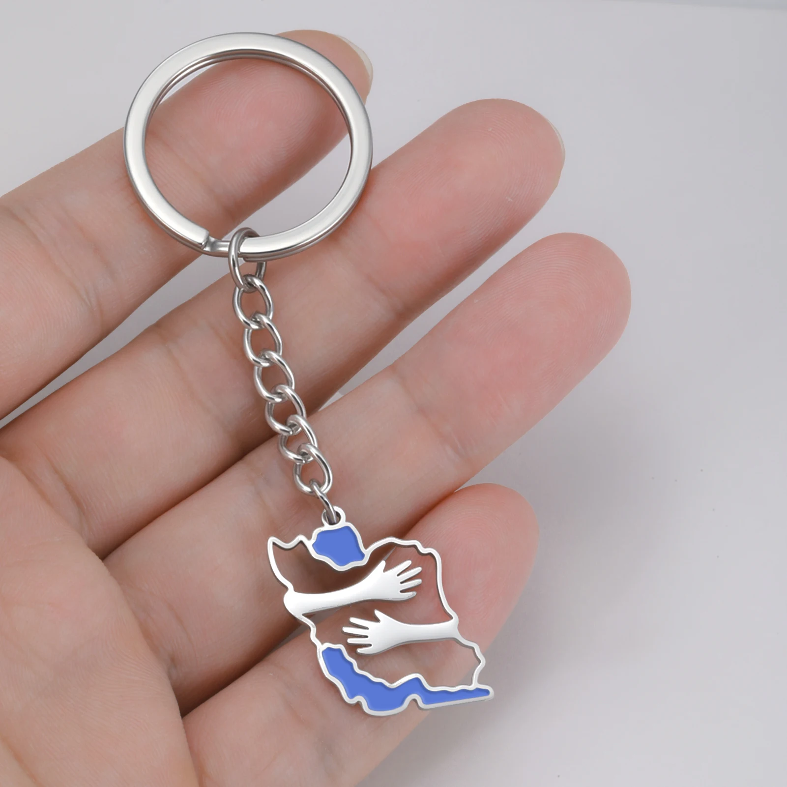 Ausgehöhlter Schlüsselanhänger mit Iran-Karte aus Edelstahl, Geografie-Schlüsselanhänger Iran, Schmuck zum Verschenken an Freunde