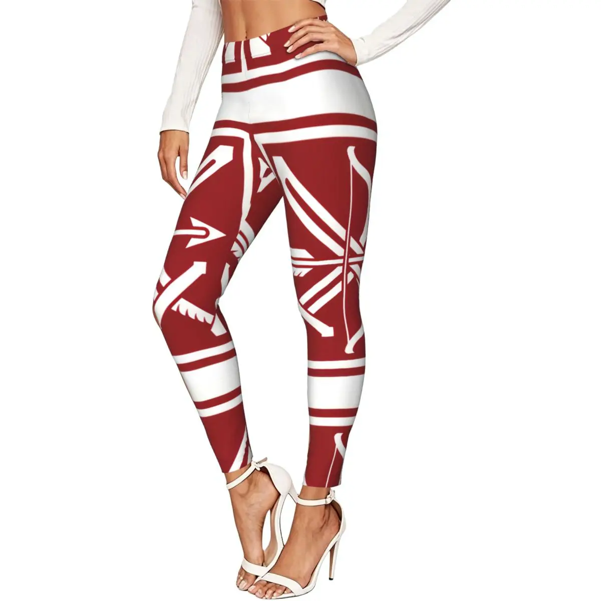 Casual Ladies Slim Leggings Two Crossed Battle Swords Elastic High Waist Sports Daily Wear Trousers