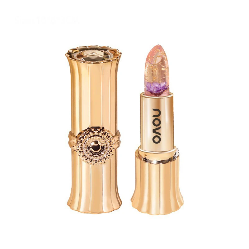 Bálsamo labial de gelatina de cristal, Bálsamo labial con flor que cambia de Color y temperatura, hidratante transparente de larga duración, lámina dorada