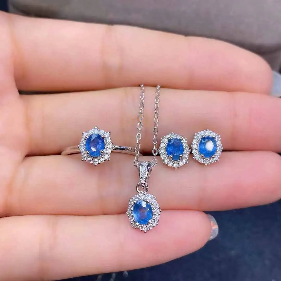 Classic Sapphire Set For Sale 925 Sterling Silver Women Wedding Jewelry set 1pc ring,1pc pendant,2pcs earrings