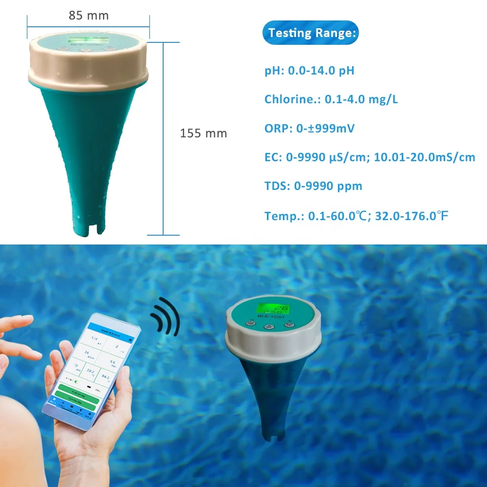 6 in 1 analizzatore d\'acqua intelligente galleggiante per piscina PH cloro EC TDS ORP TEMP Tester per acqua della piscina termale con APP Bluetooth