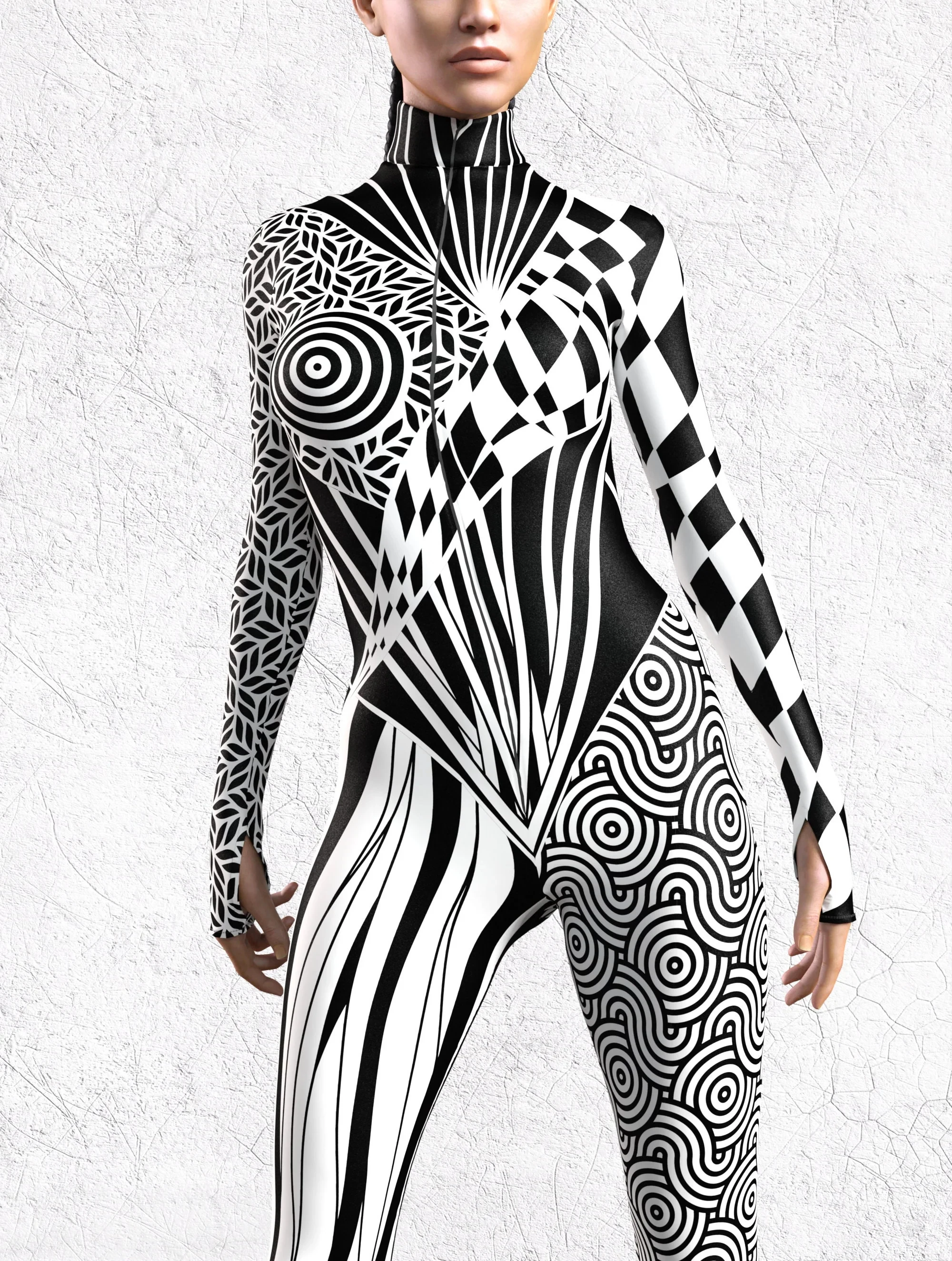 Damen Kunst Unregelmäßige Linien Jumpsuit Catsuit Farbig Bedruckter Sexy Bodysuit Karneval Halloween Party Cosplay Zentai Anzug Rave Outfit – Detail 2