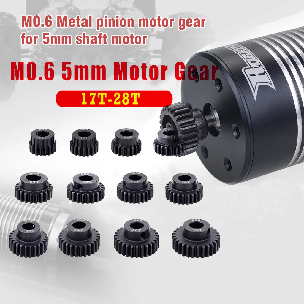 M0.6 5mm 17T 18T 19T 20T 21T 22T 23T 24T 25T 26T 27T 28T Black Steel Metal Motor Gear for 1/8 RC Model Car 5mm Shaft Motor Gear