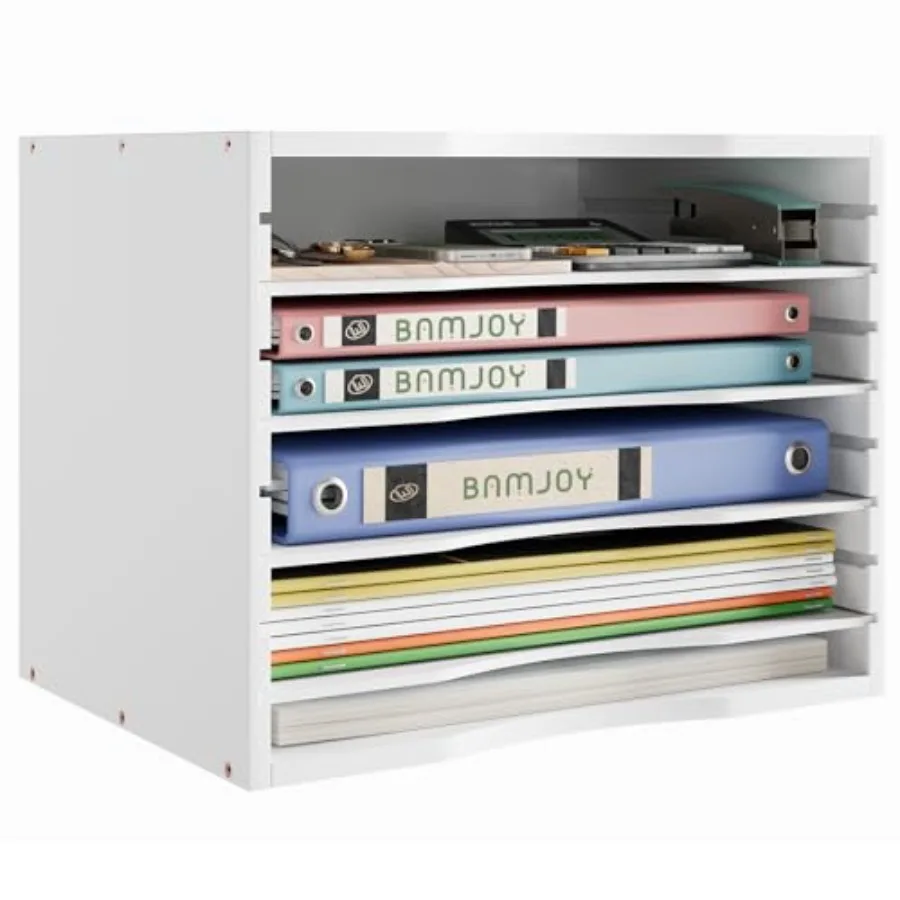 

Bamboo 5 Tier Desktop Organizer, Paper Organizer Mail Sorter, File Holder Letter Document Storage with Adjustable Shelves for S