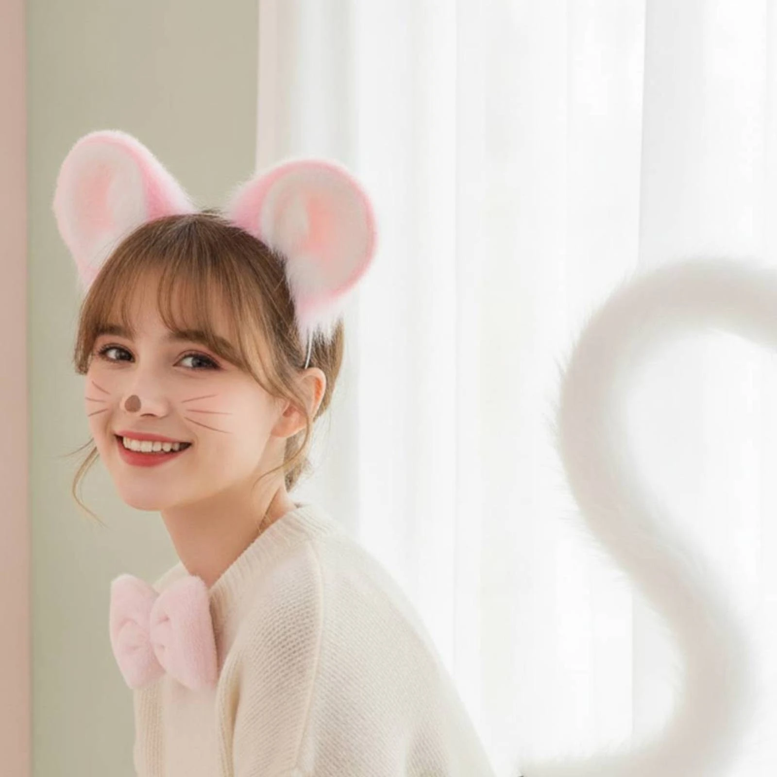 Mouse Costume Accessory Set Comfortable Mouse Costume Set with Nose Headband with Ears and Tail Whimsical Apparel Lightweight