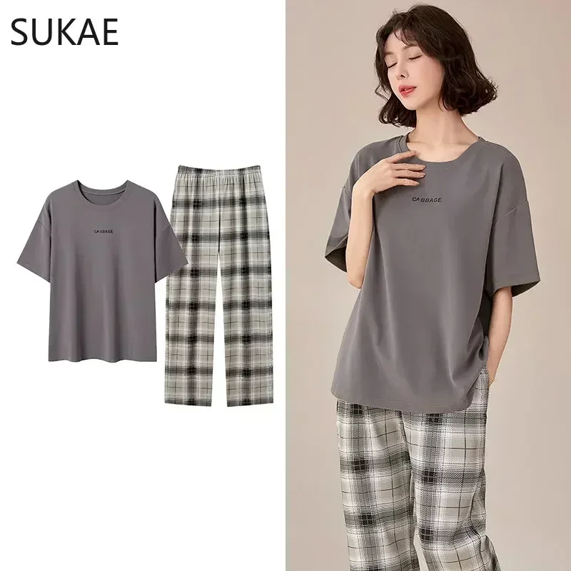 Suke M-5XL الصيف سيدة المتسكعون كبيرة الحجم قطاع منامة للنساء الحد الأدنى kawaii الوردي المراهقين القطن قطعتين مجموعة ملابس خاصة