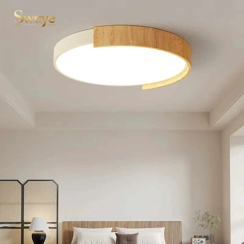 Modern Minimal Walnut Wood LED Ceiling Pendant Lights Bedroom Restaurant Living Room Ceiling Lamp Home Decor Indoor Luster Lamps