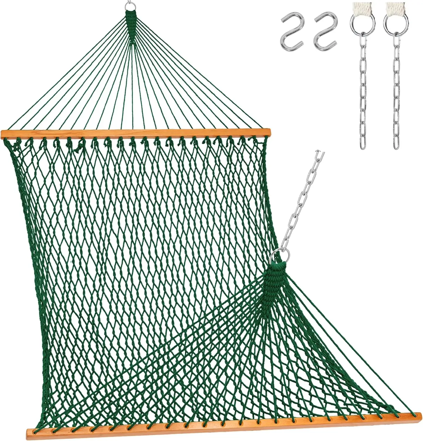 

Двухместный гамак 12 футов с двойной веревкой, ручной работы из хлопка, с распорной планкой, подходит для стоек 13-15 футов, максимальная нагрузка 450 фунтов, зеленый цвет