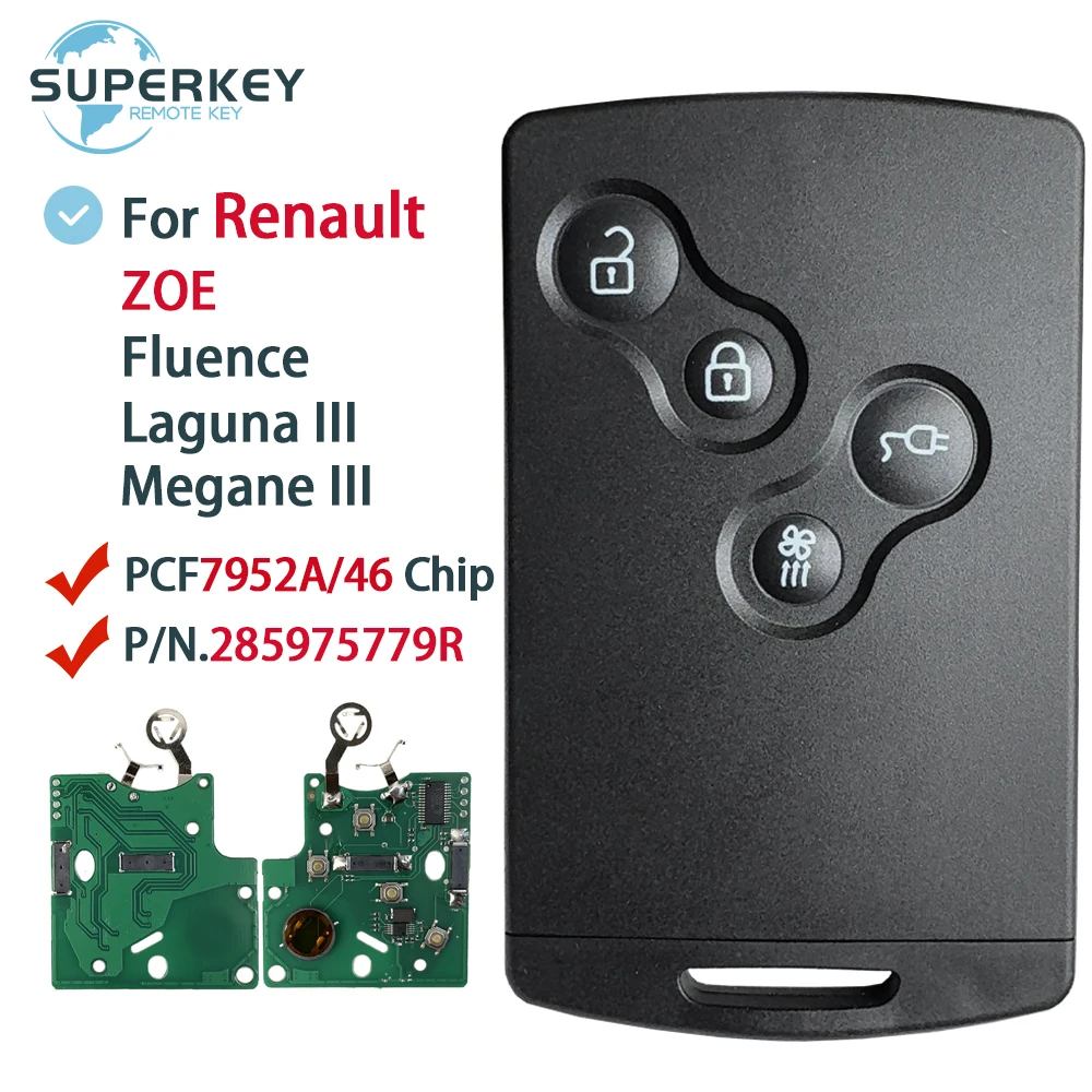 Keyless Hands Free For Renault Zoe Megane III Fluence Laguna III Scenic 2009-2015 433MHz PCF7952A Smart Card Car Key