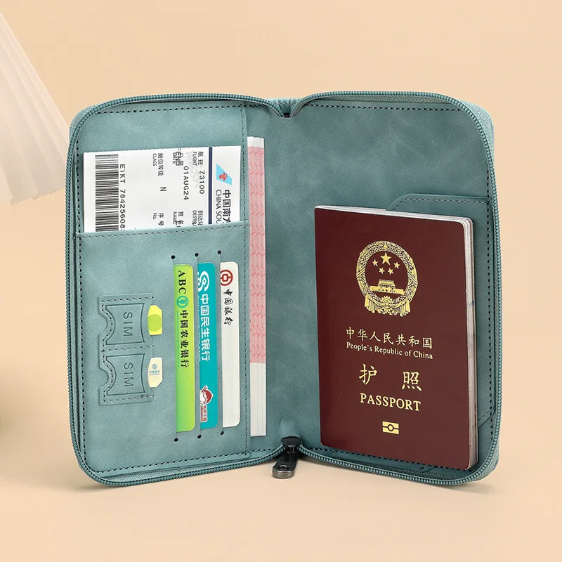 

RFID-блокировка, держатель для паспорта, кошелек из искусственной кожи, обложка для паспорта, портативный многофункциональный зажим для билетов на молнии, дорожные аксессуары