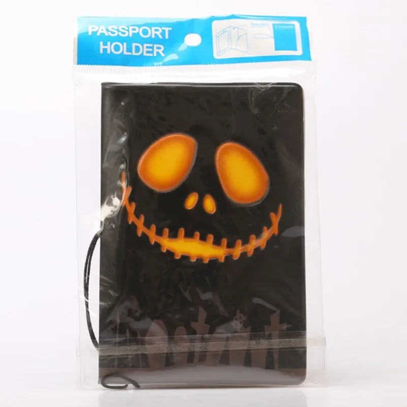 1 Piece Halloween Pumpkin PVC Passport Case/Cover/Holder Travel Accessories Wallet for Women for Men for Boys for Girls