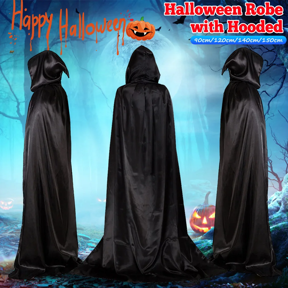 

Adult/Kids Long Witchcraft Vampire Robe Hooded Cloak Halloween Party Cosplay Costume Black Medieval Cloaks Kids Dress Up Costume