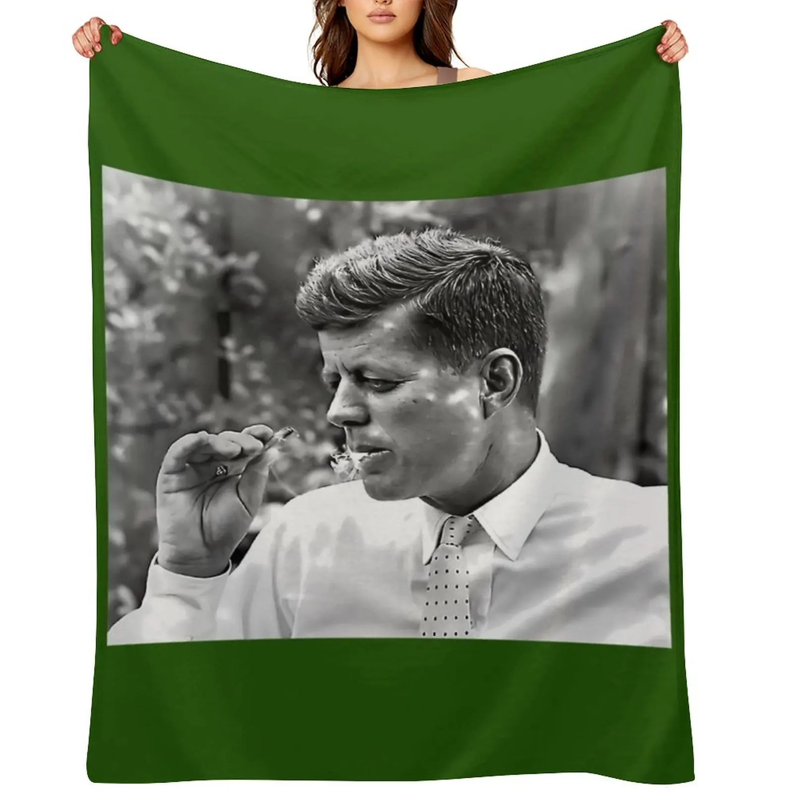 

JFK Smoking Throw Blanket Flannel Fabric Thins Weighted Designers Blankets