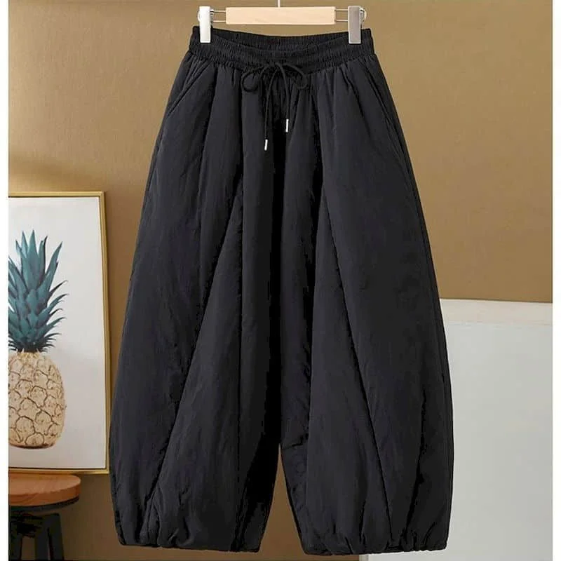 Solid Lantern Pants 2026 Autumn Winter Korean Fashion Trousers Casual Quilted Lightweight Padded Cropped Pants Women Clothing