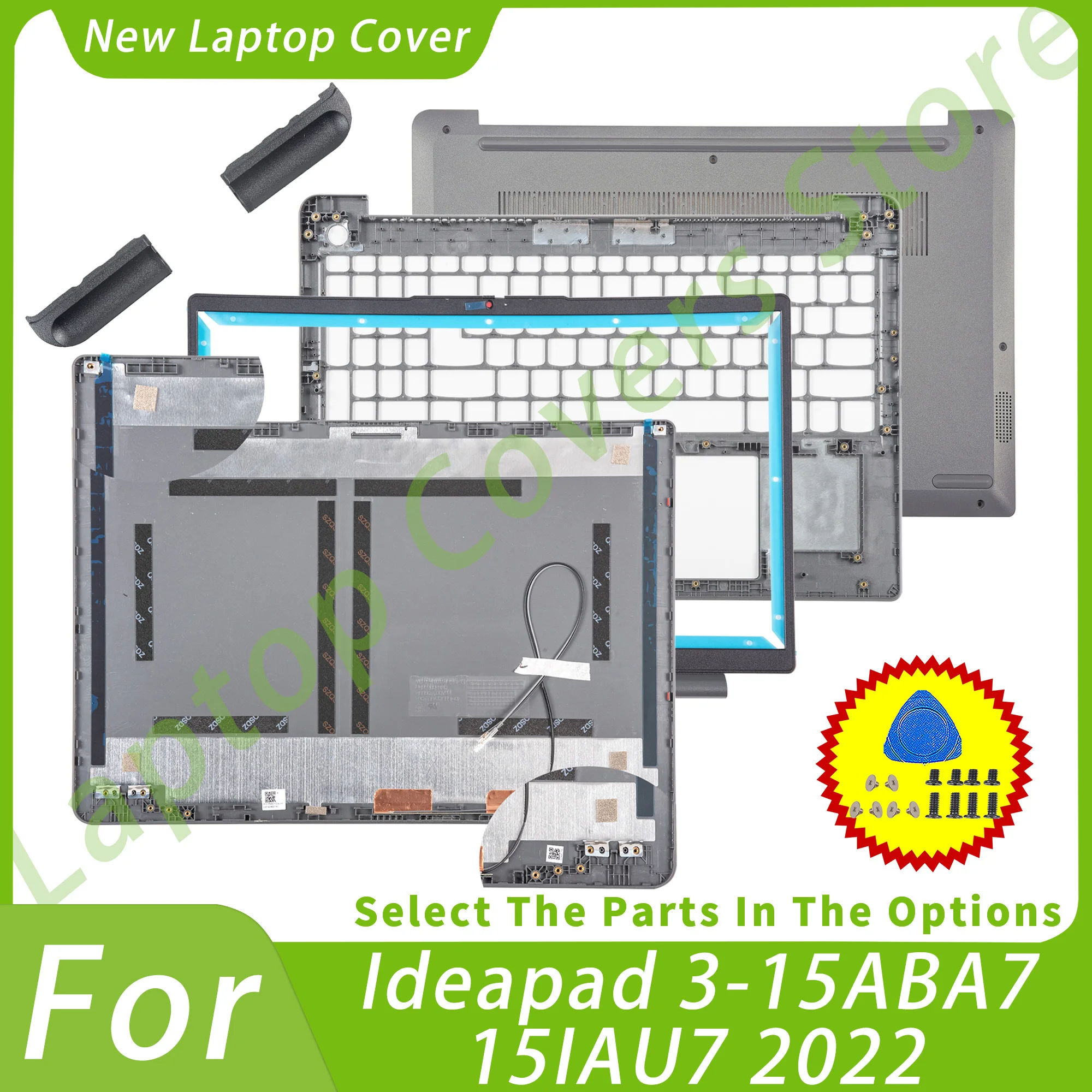 

Детали для ноутбука Ideapad 3-15ABA7 15IAU7 2022, задняя крышка ЖК-дисплея, передняя панель, подставка для рук, нижняя подставка, замена, серый
