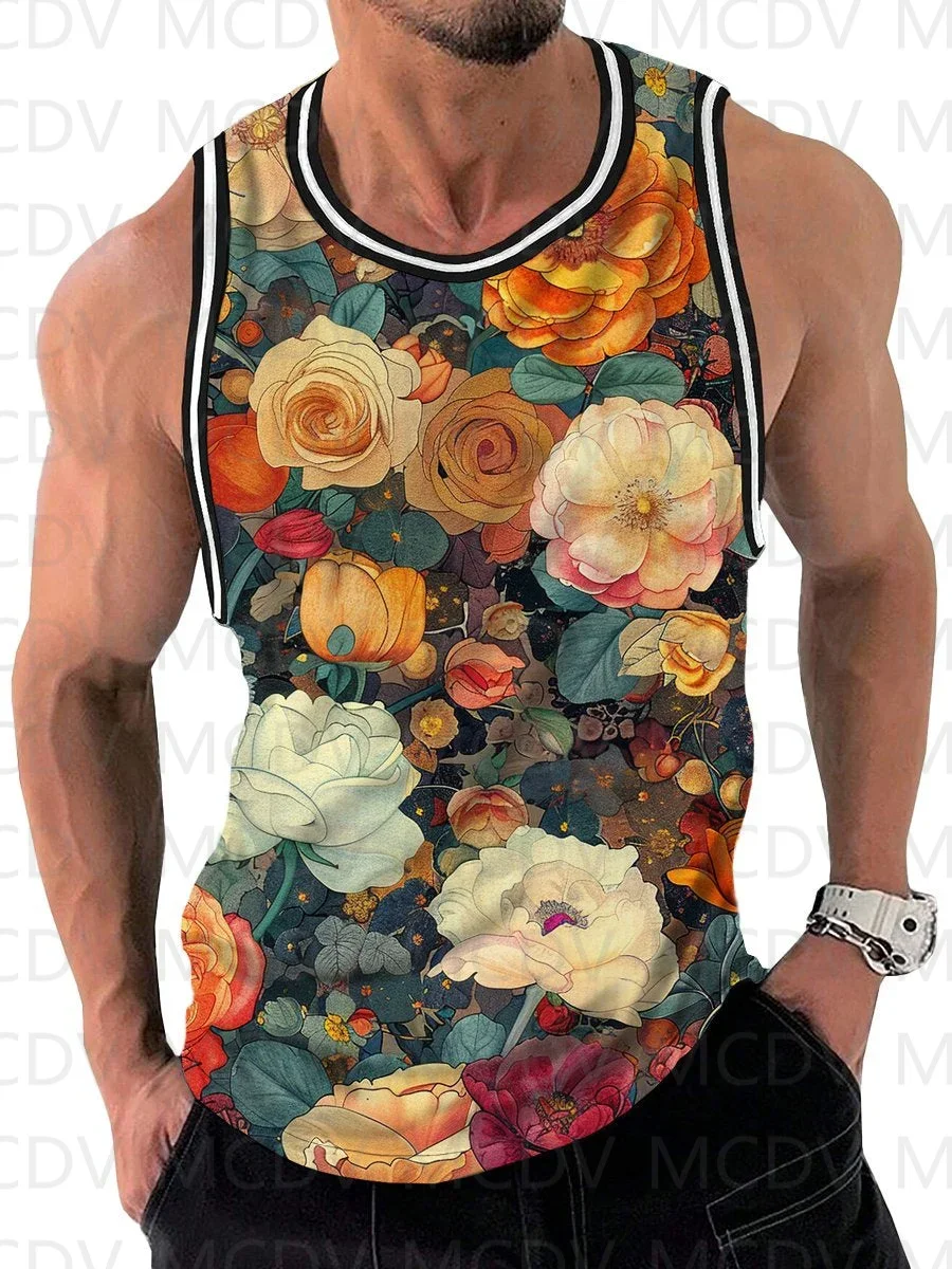 

Men's Vintage Floral Print Crew Neck Tank Top 3D Printed Tank Tops Men Summer Tops