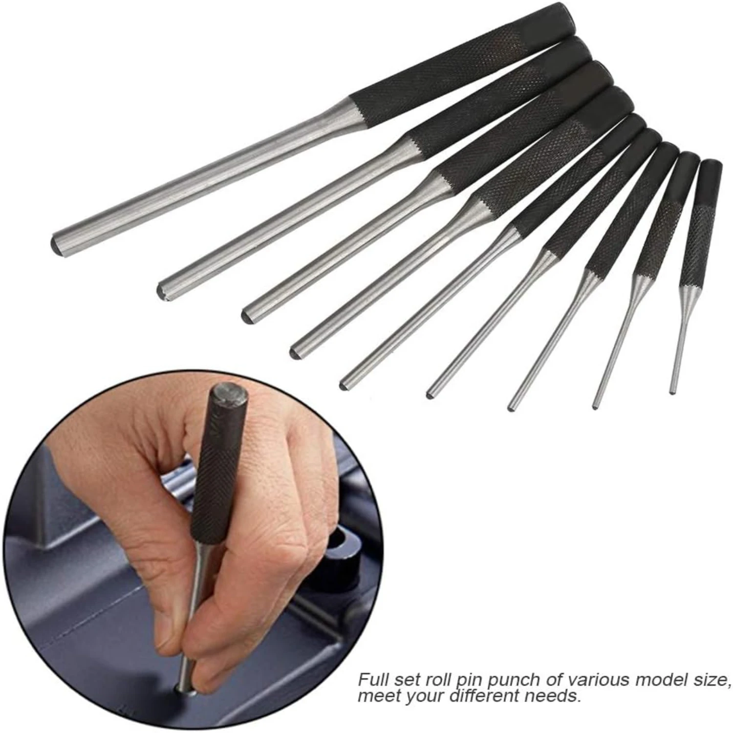 Top Quality Professional Mechanics Tools Kit - Extremely Reliable and Essential Heavy Duty Durable Steel Roll Pin Set (9PCS) - G