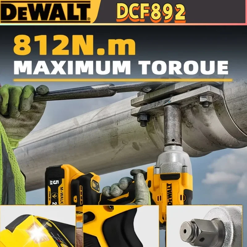 Dewalt DCF892 مفتاح ربط كهربائي بدون فرشاة 812N.m سائق تأثير لاسلكي عزم دوران عالي ثلاث سرعات أدوات كهربائية لإصلاح السيارات 1/2 بوصة