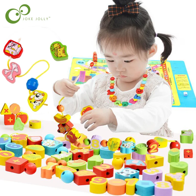 26pcs Children Wooden Beads 1-3 Year Old Infants Baby Stroller Suitable Toys Digital Fruit Animals Boys Girls Birthday Gifts TMZ