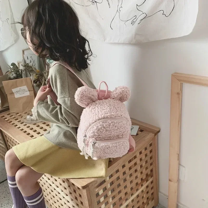 2023 Cute Kids Backpacks Cartoon Bunny Hat Plush Bag Backpacks for School Children Girls' School Mini Cartoon Backpack