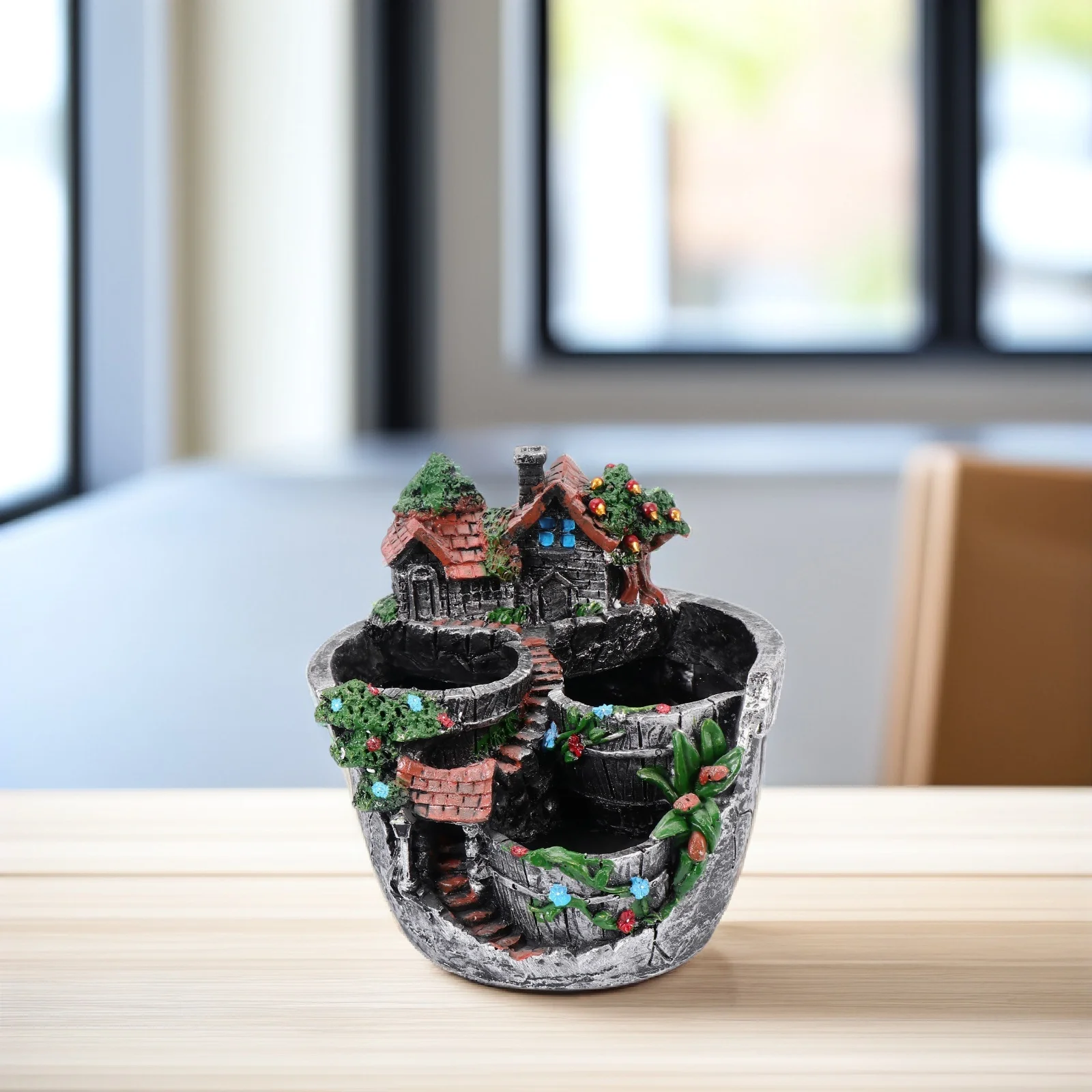 

House Shaped Resin Flower Pot Succulent Holder Desktop Ornament Succulent Pot Office Home Garden Decoration Resin Flowerpot