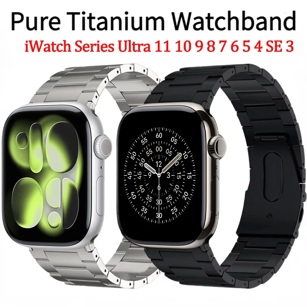 

Ремешок из чистого титана для Apple Watch 11 10 46 мм 42 мм/Ultra 3 2 1 49 мм 9 8 7 45 мм 41 мм Браслет iWatch 6 5 4 SE 44 мм 40 мм Correa