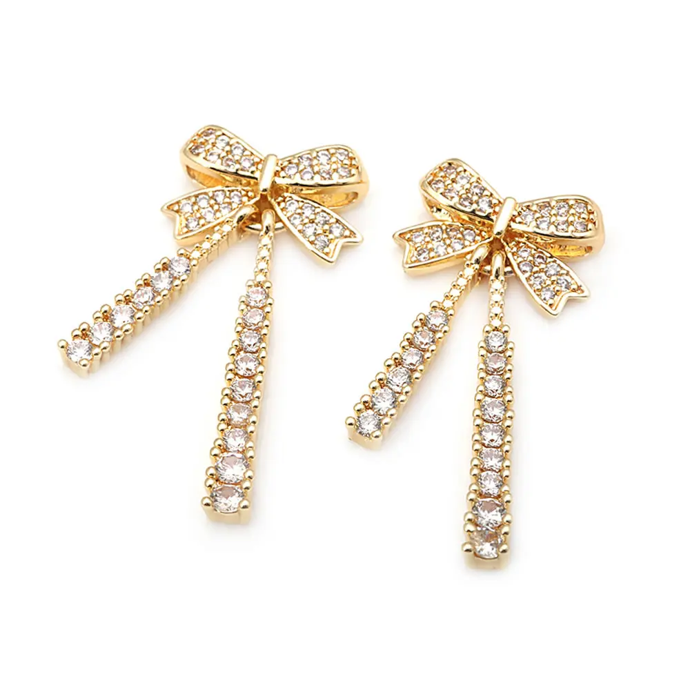 4PCS Brass Zircon 2 Holes Bow-knot Connect Charms Pendants Necklace Earrings Diy Jewelry Accessories Rosediy official-website