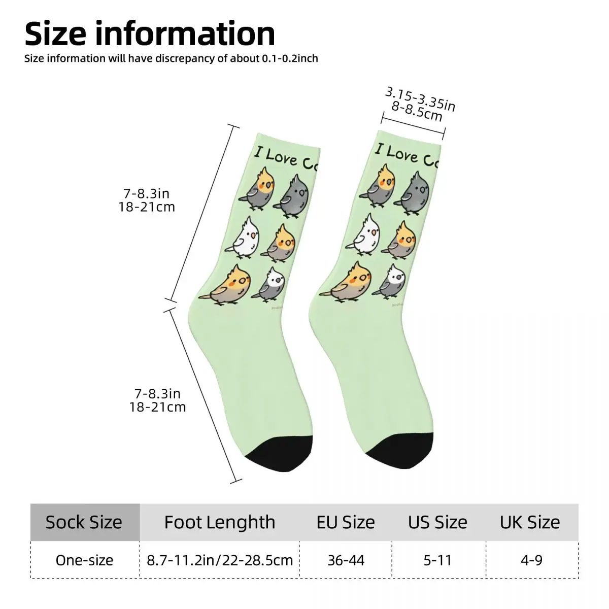 Meias suaves e respiráveis para adultos, padrão dos desenhos animados, meias de ciclismo, meias antiderrapantes, meias engraçadas retro, muitos pássaros, cacatua 7, outono