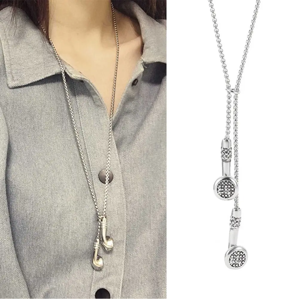 Earbuds Pendant Earphone Pendant Necklace Long Adjustable Clothing Accessories Necklace Metal Sweater Chain for Women Men