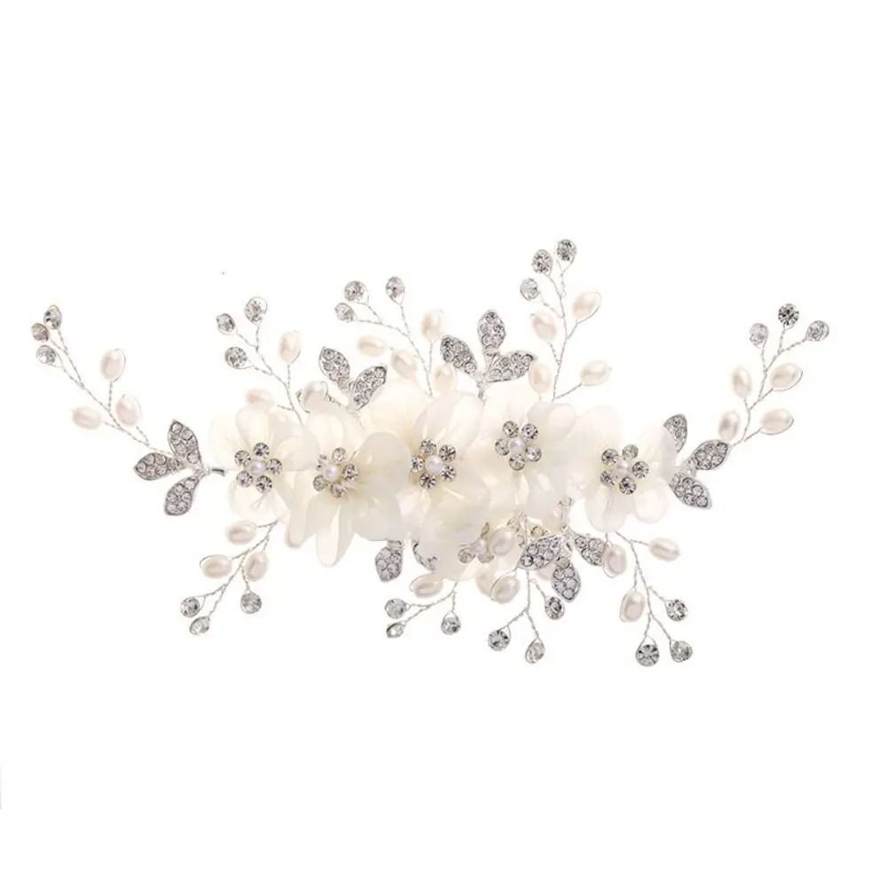 Gold Silver Color Women Hair Pins Pearl Crystal White Silk Flower Wedding Headbands Handmade Bridesmaid Hair Clip