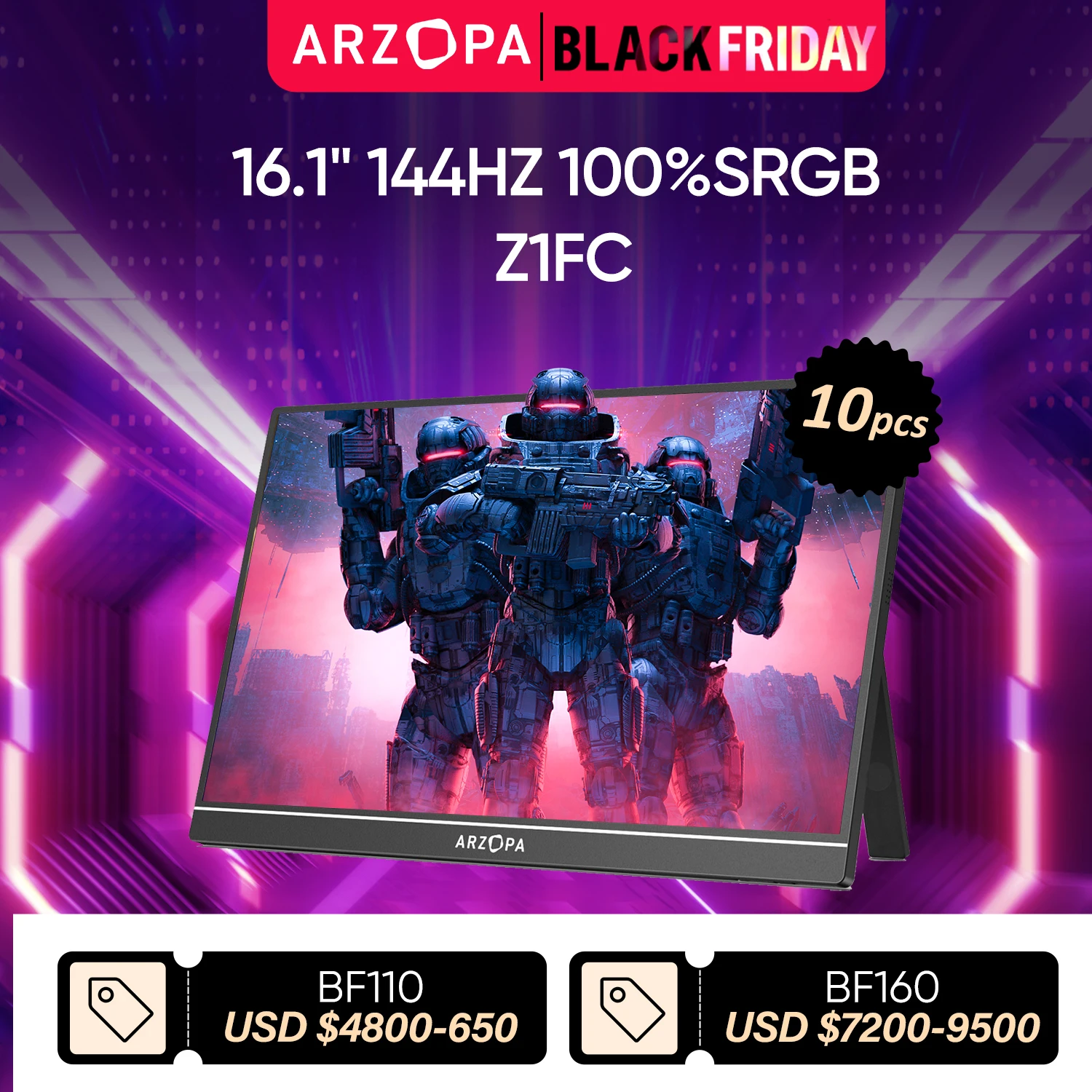 [10pcs] ARZOPA 16.1 inch 100% sRGB 144Hz Gaming  Portable Monitor Z1FC