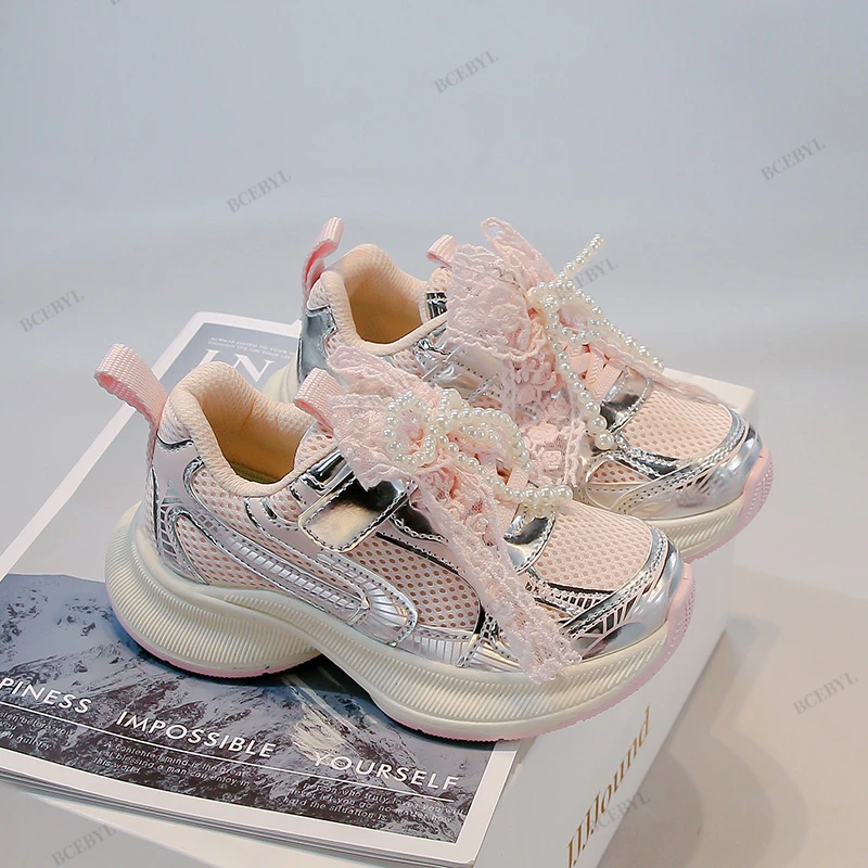 طفل Hot البيع الربيع/الخريف موضة تنفس سميكة وحيد القوس مطرز أحذية رياضية لينة المشي الرياضة عادية طفل أحذية مفلكنة #5