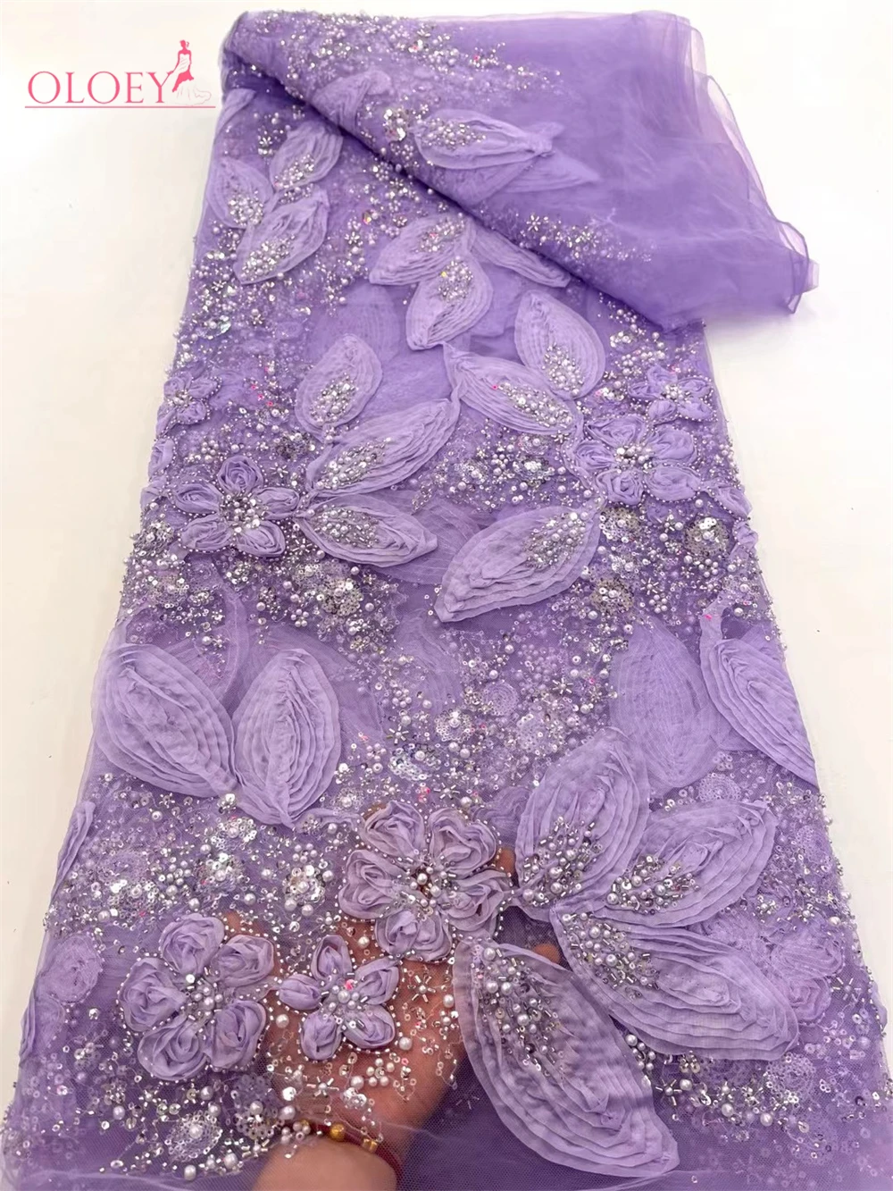

Latest Hot Sale Fashion Africa Lace Fabric High Quality Handmade Embroidery Lace With Beads Sequins Party For Wedding Dress