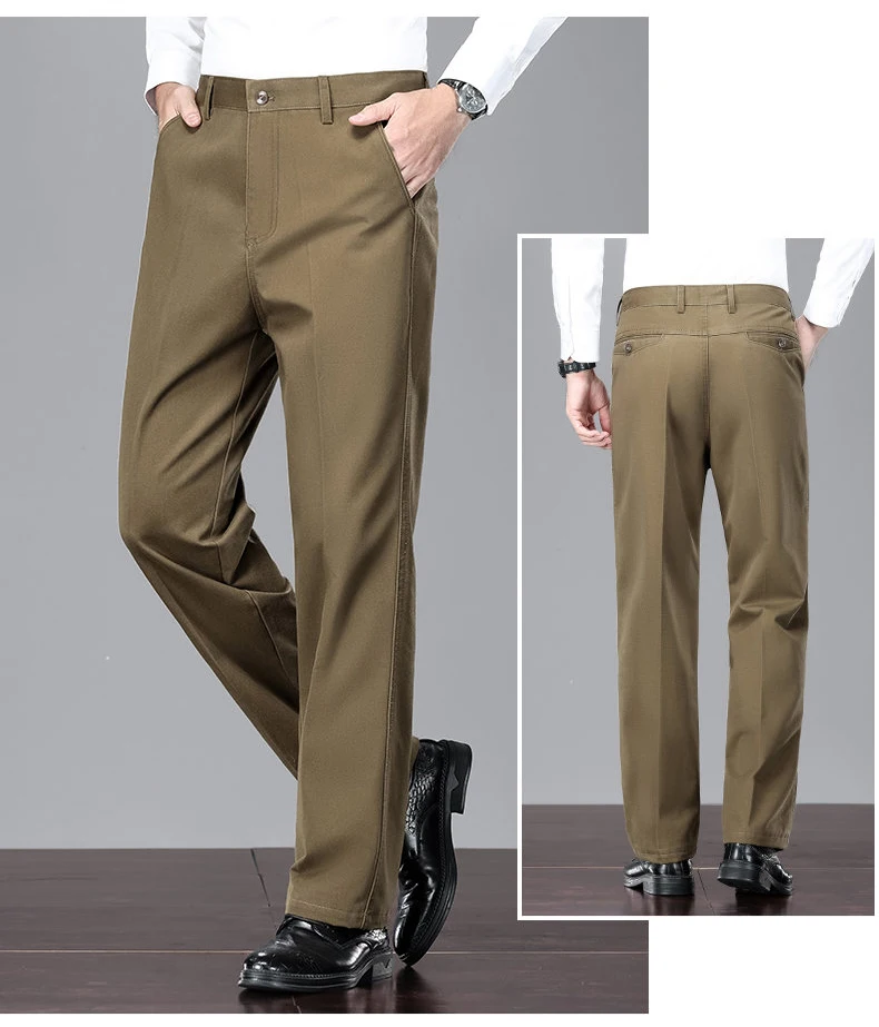 Herrenhose aus 100% Baumwolle, Business-Casual-Anzughose, klassische Passform, plissierte Vorderseite, Anzughose für Männer – Detail 12