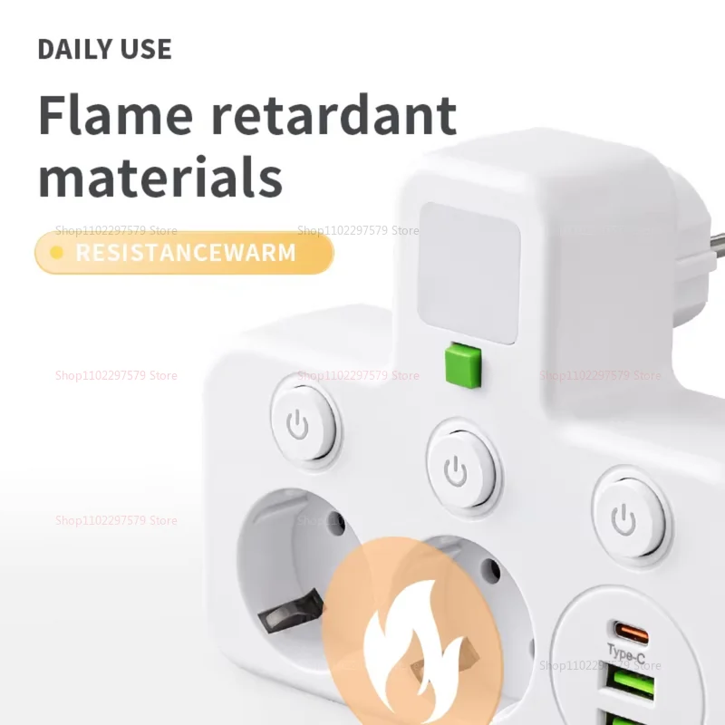 Presa standard europea Multipresa con interruttore indipendente Luce notturna Convertitore USB tipo C Uso domestico in ufficio