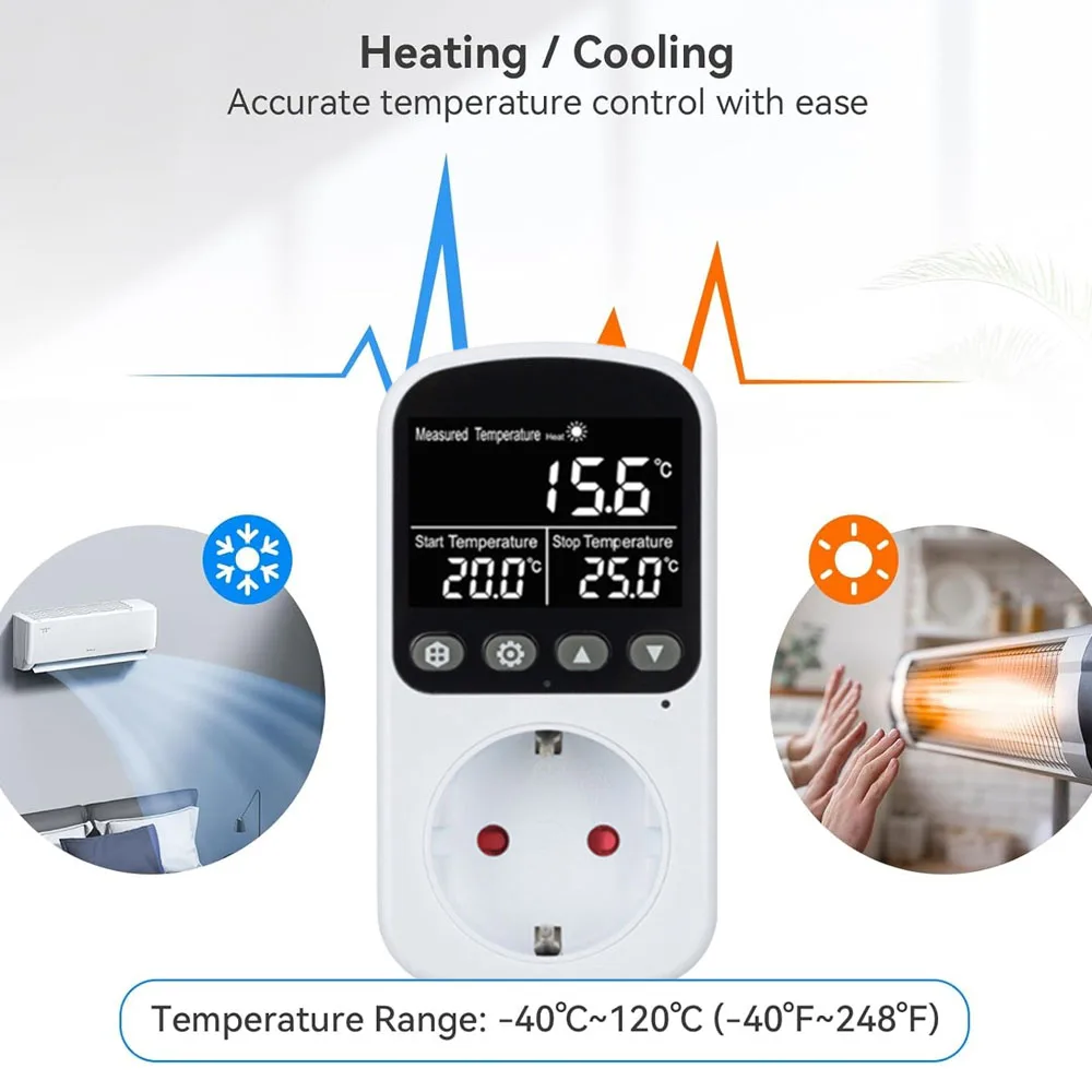 Digital Thermostat Socket EU Outlet Plug Temperature Controller Timer Switch Accuracy Cooling Heating Regulator Thermometer