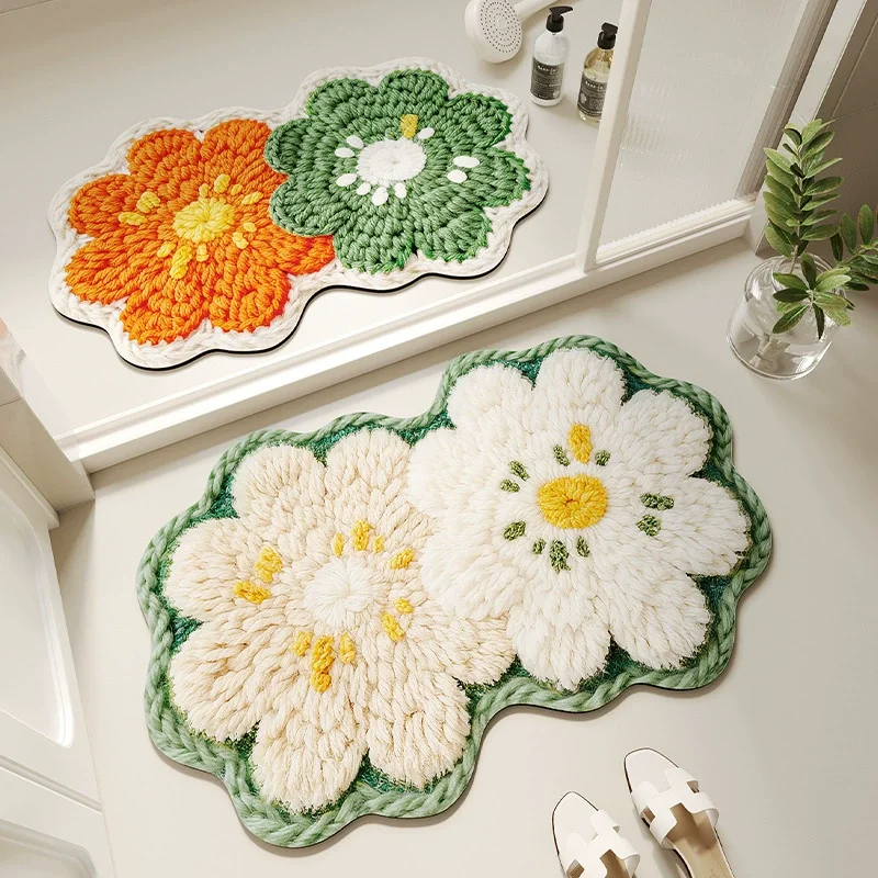 

Коврик для ванной из диатомита с двойным цветочным принтом, улучшенный быстросохнущий коврик для ванной комнаты, мгновенно впитывающий, нескользящий, с резиновой основой