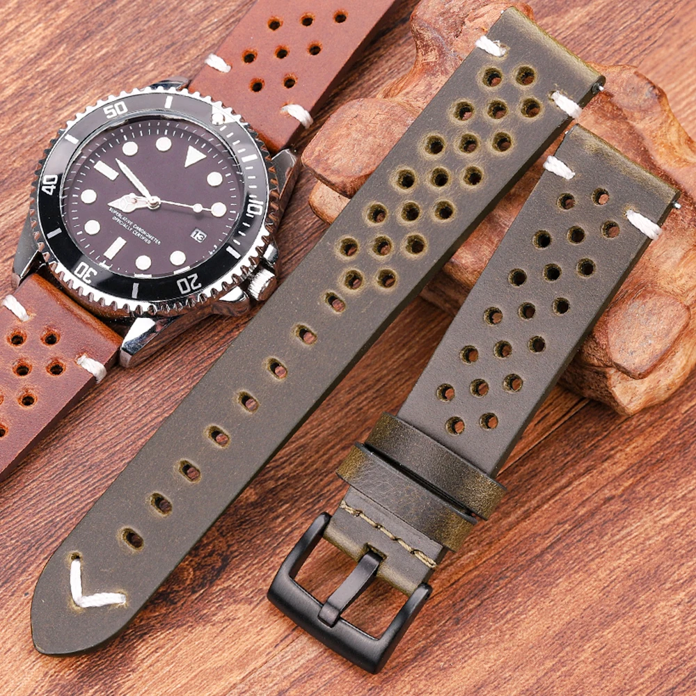 Genuine Leather Watchband Handmade Oil Wax Cowhide Breathable Strap For Samsung Galaxy Watch 4 3 Vintage Band Accessories Belt