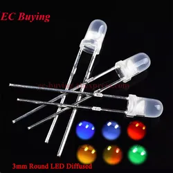 10pcslot F3 Ultra Bright 3MM Round Fog Diffused GreenYellowBlueWhiteRed LED Light Lamp Emitting Diode Dides Lamp Bead Kit