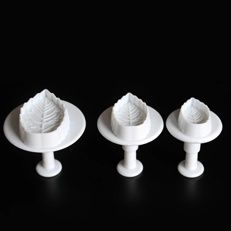 3Pcs/Lot Rose Leaf Shape Cookie Plunger Cutter Fondant Gum Paste Cupcake Toppers Mold Biscuit Mould Pastry Cake Decorating Tools