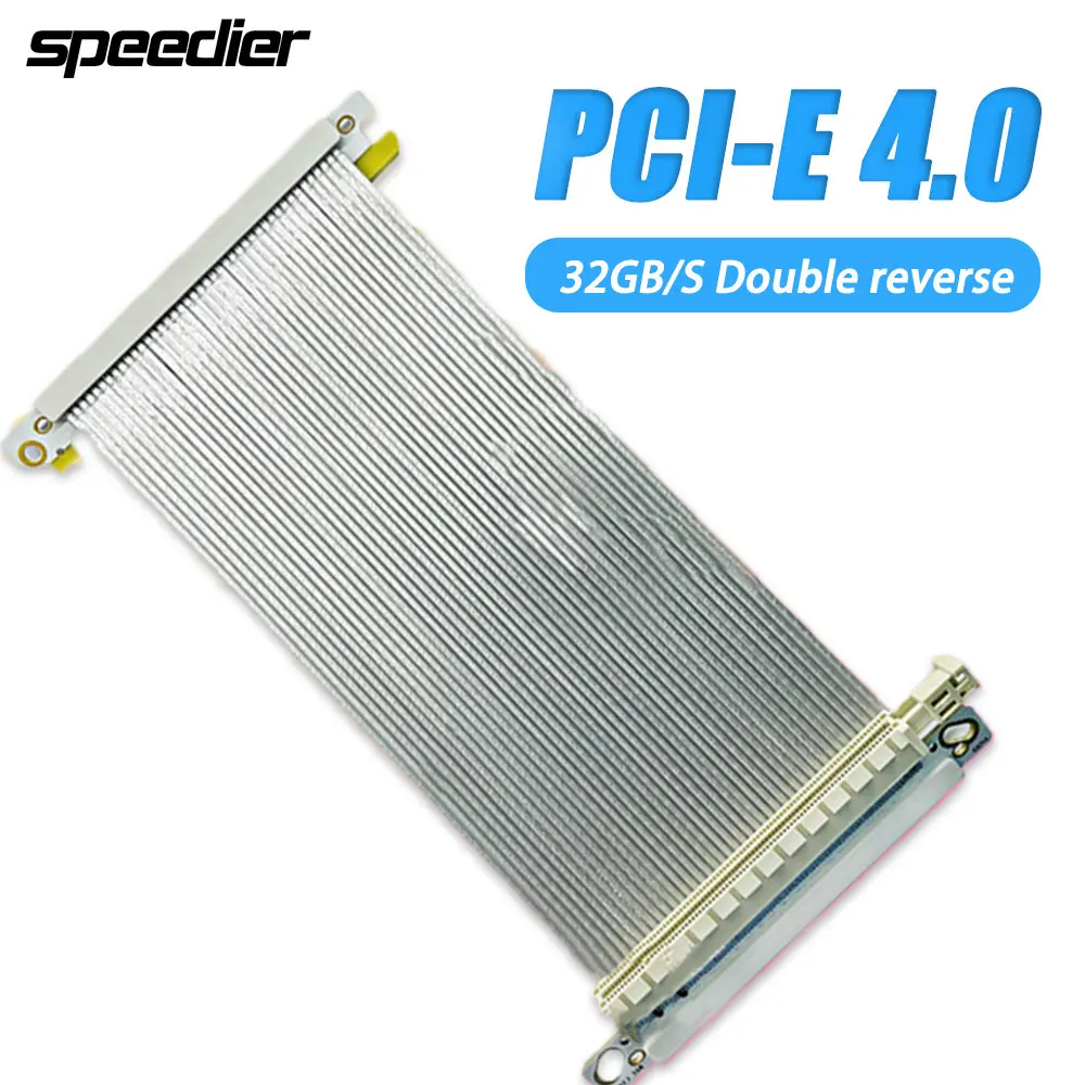 White PCIE 4.0 X16 Adapter Cable Silver-plated Shielded High-speed Gen4 Dual-reverse Extension Cable Compatible with ITX 32GB/S
