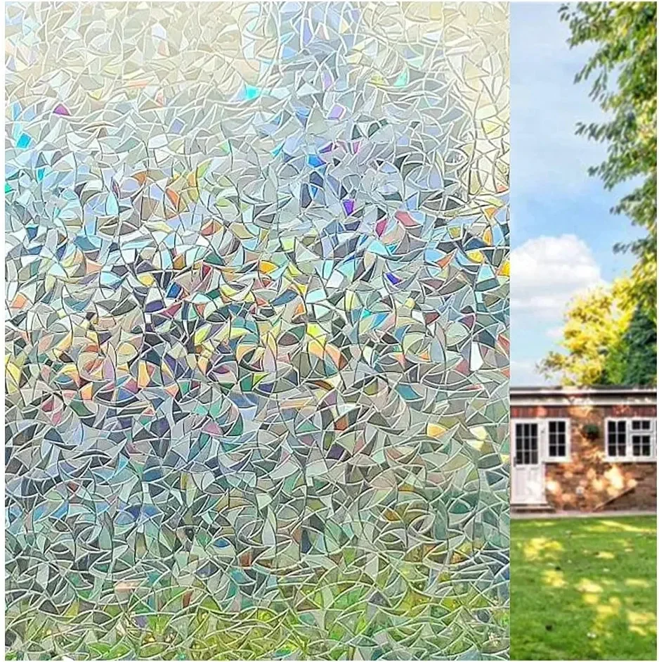 3D Rainbow Window Film Electrostatic Privacy Window Films Translucent Adhesive Window Stickers Tinted When Exposed to Light