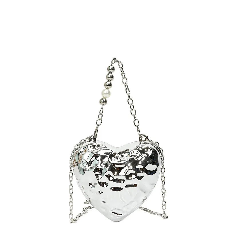 Small love handbag for women new fashion ice crack single shoulder bag ins transparent love dinner bag