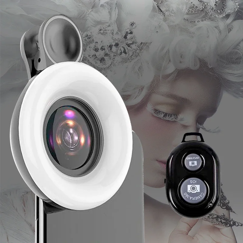 2-6cm Macro Lens Light 2 in 1 with Remote Control for Phone Trichromatic Light Camera Lens Eyelash Jewelry Shooting Details